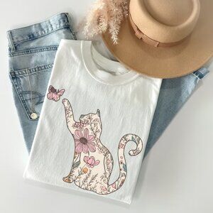Floral Cat Shirt, Cat Lover Gift, Cute Cat Shirt